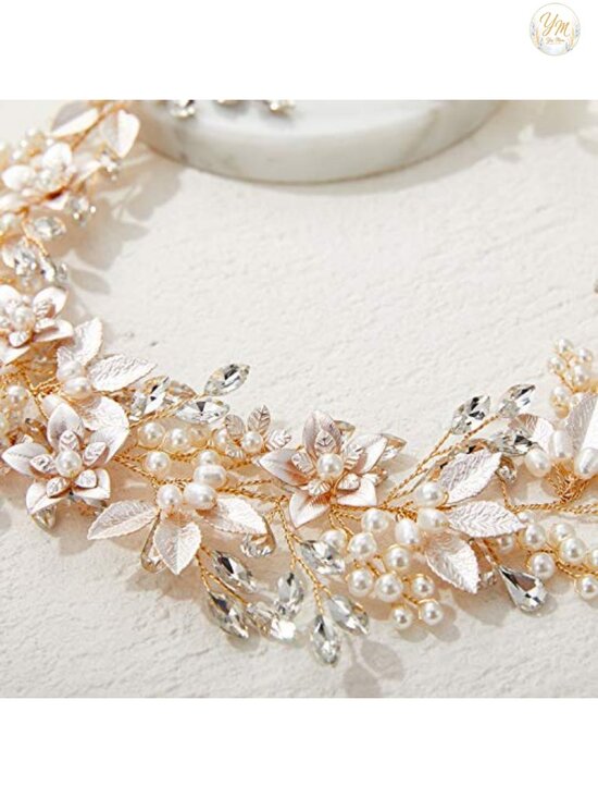 Handmade Rhinestone Wedding Headband Pearl Bridal Hair Accessory